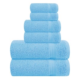 MyOwn 6 Piece Towel Set, 100% Combed Cotton - 2 Bath Towels, 2 Hand Towels, 2 Wash Cloths - 500 GSM Luxury Hotel Quality Ultra Soft Highly Absorbent Towel Set for Bathroom - Sky Blue