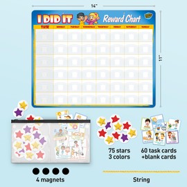 Kids Responsibility Chart Board with Magnets, 63 Chores, Potty Train Tasks, Multiple Children (Pocket)