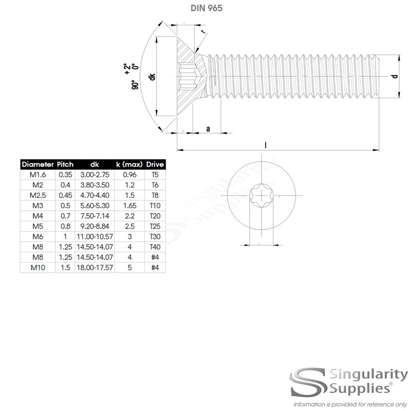 M1.6 (1.6mm x 10mm) TX Socket Countersunk Machine Screw (Bolt)