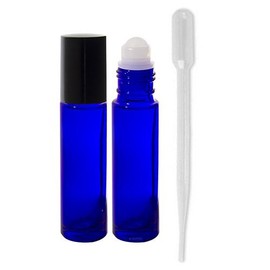 Cobalt Blue Essential Oil Travel Roll-On .33 oz (2 Pack) + Clear Pipette (3 ml) for Aromatherapy, DIY, Perfume, Home and Travel