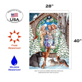 Toland Home Garden Winter Nativity 28 x 40 Inch Decorative Stained Glass Christmas Church Animal House Flag - 102517