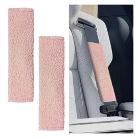 LHDOS 2PCS Fluffy Lamb Wool Car Seat Belt Pad, Soft & Comfortable Shoulder Pad Neck Cushion Protector for Adult Youth Kid, Fuzzy Car Seatbelt Cover for Car, Truck, SUV, RV (Pink)