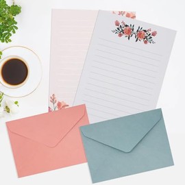 KSIWRE Juego de 36 piezas de papel de escritura y sobres, cálido juego de papelería con temática floral para invitaciones de boda, 24 papeles de papel