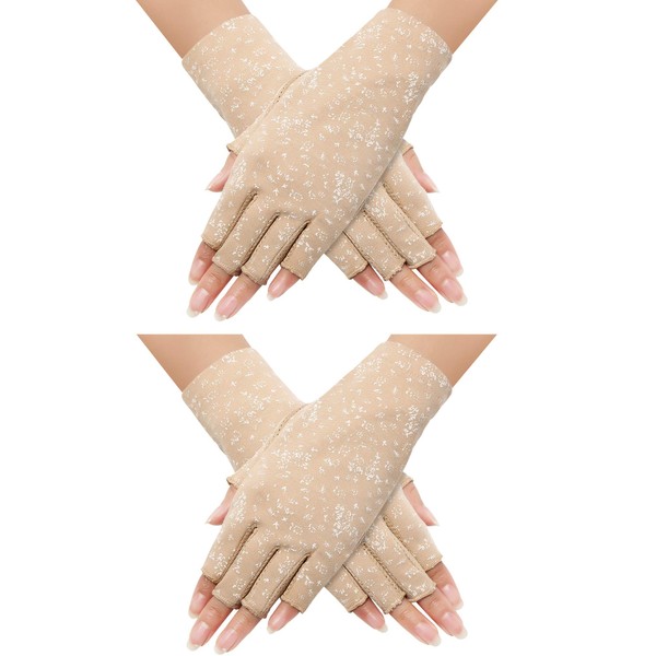 2 Pairs Women Sunblock Fingerless Gloves Non Skid Summer Gloves