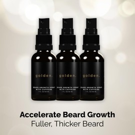 Golden Grooming Beard Growth Spray – Natural Biotin & Vitamin E Formula to Boost Beard Growth, Thickness & Strength (3-pack)