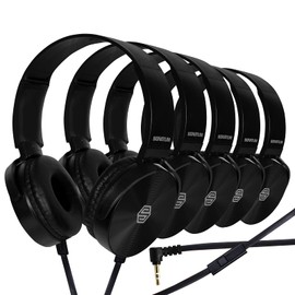 Sonitum Premium Classroom Headphone & Mic Set 3.5mm Jack Stereo Sound Earphones with Microphone & Soft Swivel On Ear Pads- Perfect for E-Learning, Meetings, Calls - Bulk Pack of 5 (Black)