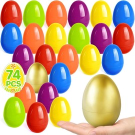 3.5” Unfilled Easter Eggs, Empty Plastic Eggs Fillable with Candy, Treats, Easter Basket Essentials, Presents for Toy Basket,Easter Decorations - Style: 74 Pack