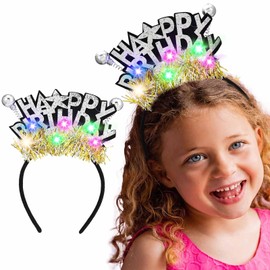 Acenail Light Up Happy Birthday Headband LED Birthday Crown Glowing Birthday Hair Hoop Birthday Party Props Decorations Birthday Gifts Birthday Hair Accessories for Women Girls (D)