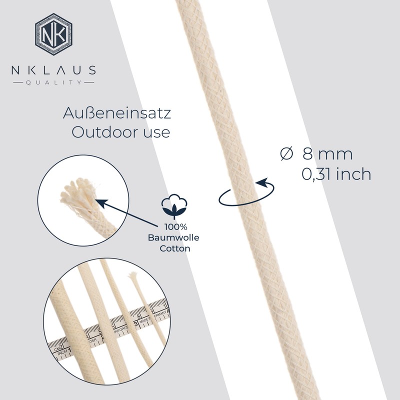 NKlaus 1285 Torch Wick 8 mm Cotton Wick, Garden Torch,