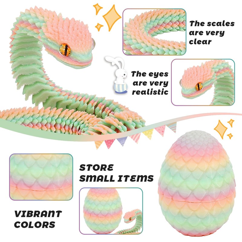 2PCS 3D Printed Snake in Egg, 3D Printed Dragon Egg