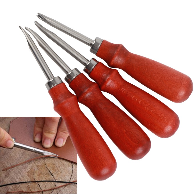 4pcs Leather Edger Professional Trimming Working Kit with Wooden Handle
