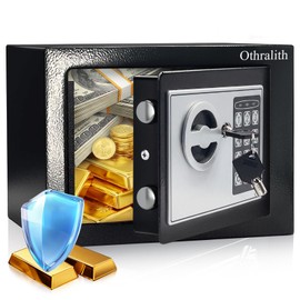 Othralith Small Safe Box for Money, 0.23 Cu Ft Mini Money Safe Security Lock Box for Home Dorm Use, Digital Home Safes with Keys & Code for Cash Gun Office Hotel, 9.05" W x 6.69" D x 6.69" H (Black)