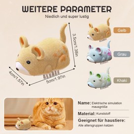 Jognee Katzenspielzeug, 3 Stuck Elektrische Interaktives Katzenspielzeug, Automatisches bewegliches Hamsterspielzeug für Wohnungskatzen (Gelb + Kaki + Grau)