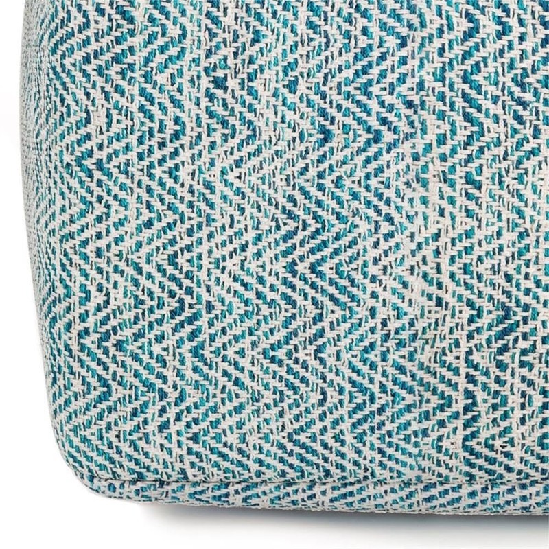 BOWERY HILL Boho Square Pouf in Patterned Teal Melange Cotton
