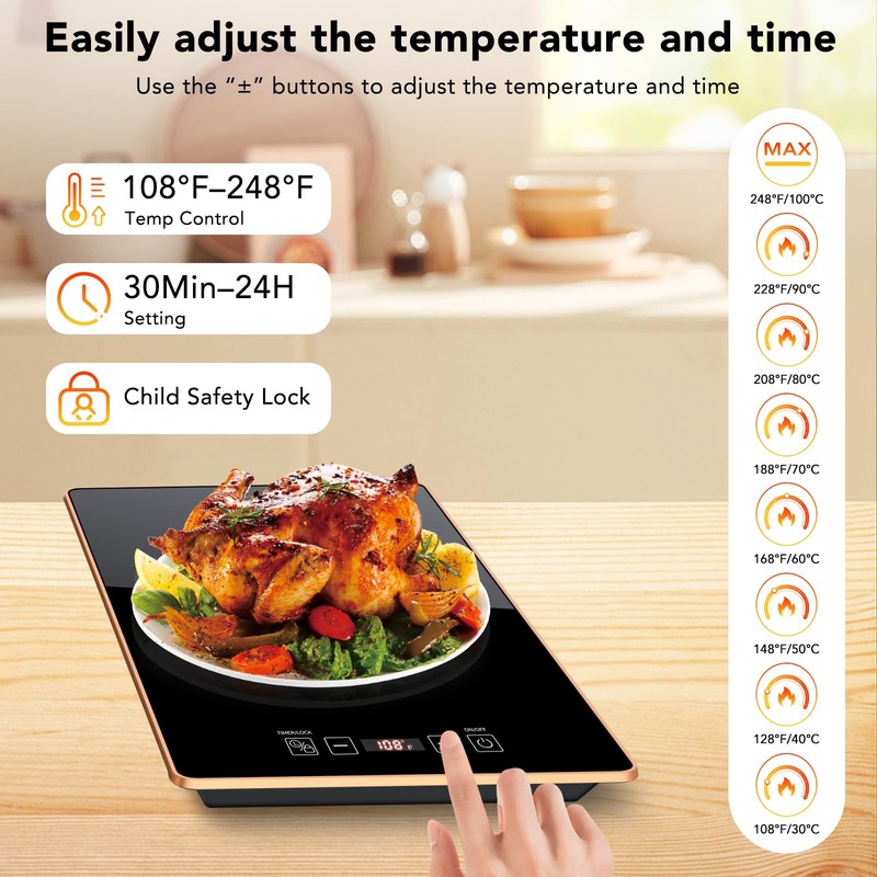 Electric Warming Tray（36.6x15x1inch） Glass Surface, 4-in-1 Food Warmers for Parties