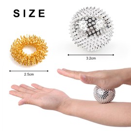 2 pieces magnetic acupressure balls with 2 pieces massage rings, hand massage ball, ABS massage ball, small hand massager, silver hand massage ball, golden mini finger massager.