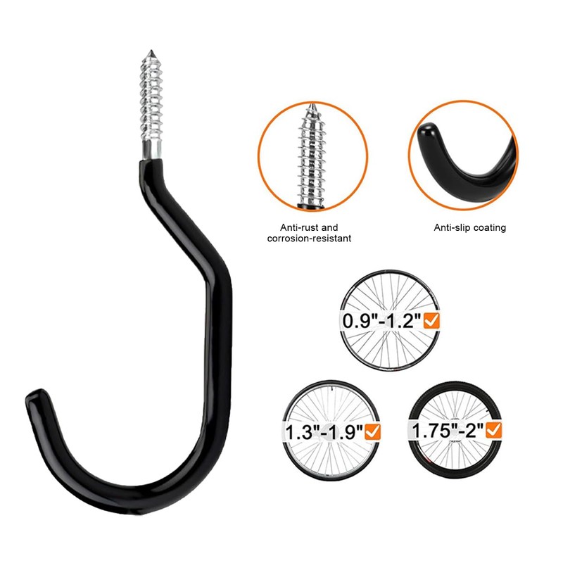 Fahrradhaken,8 Stück Decke Fahrrad Haken,Fahrradaufbewahrungshaken,Fahrradhaken Schwarz,Fahrradschraubhaken,Deckehaken/Wandhalterung Fahrradhaken für Fahrrad Aufbewahrung,Lager,Garage