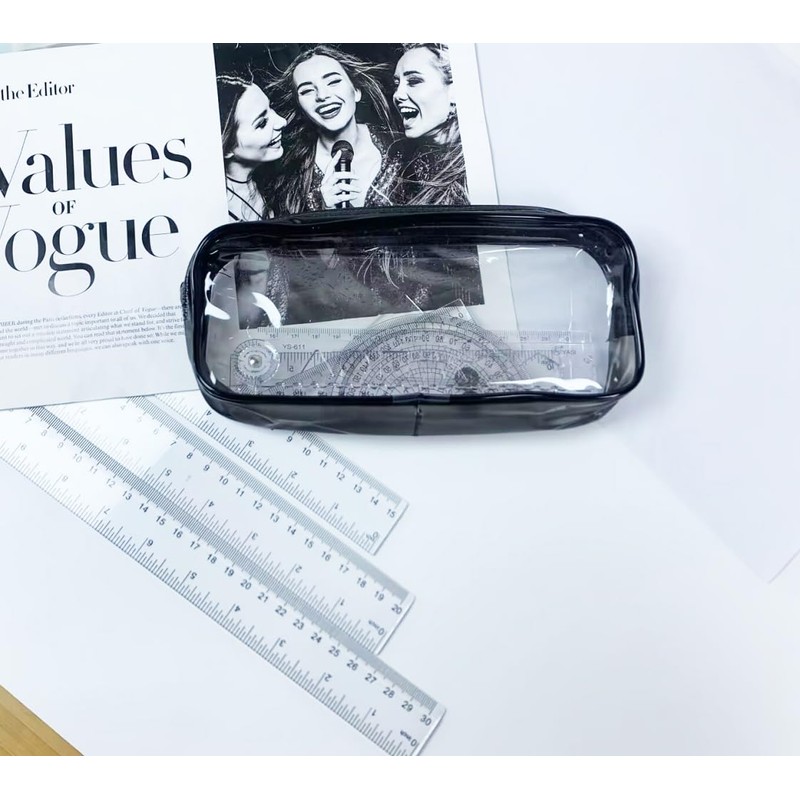 HiChange Clear Pencil Case (Black with Ruler Set)