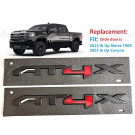 GMC 2PCS Matte Black Red Side Doors AT4X Emblems GMC 2023-2024 Sierra 1500 Canyon