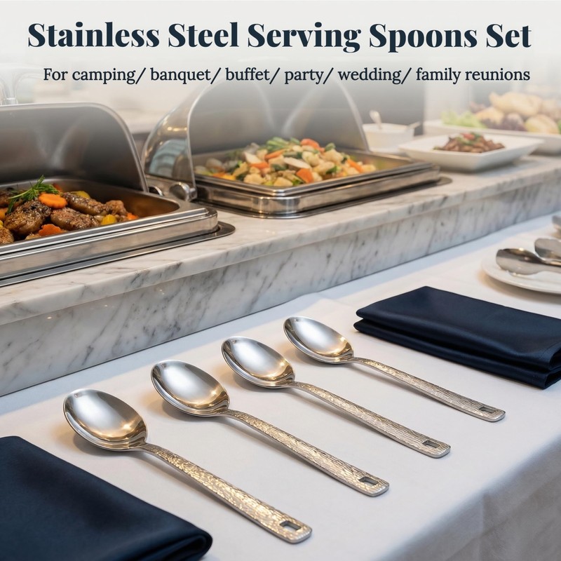 4 Pack Stainless Steel Serving Spoons, 12 Inch Large Buffet