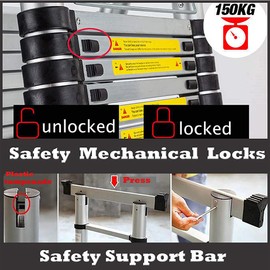 Telescoping Extension Ladder 5M(2.5+2.5m)/16.5 ft Aluminum Extension Telescopic Ladder Multi-Purpose Climb Extendable Step Heavy Duty Portable Space-Saving Max Load 150kg/330lb