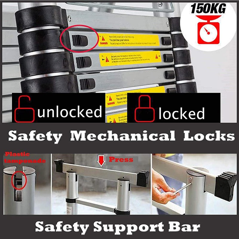 Telescoping Extension Ladder 5M(2.5+2.5m)/16.5 ft Aluminum Extension Telescopic Ladder Multi-Purpose