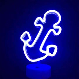 ENUOLI Anchor Neon Signs LED Neon Night Light with Holder Base for Party Supplies Girls Room Decoration Accessory for Luau Summer Party Children Kids Gifts Wedding Party (Anchor with Holder base)
