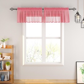 EURZAAR 2 Pieces Valances Coral Sheer Valences 18 inch Curtains Living Room Window Curtain Bedroom Kitchen Small Short Mini Curtain Panels Topper Rod Pocket 52"x18"