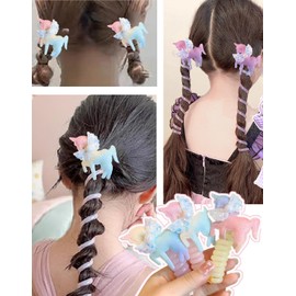 7Pcs Unicorn Colorful Telephone Wire Hair Bands for Girls Colorful Telephone Line Hair Bands Rainbow Hair Ties Hair Spiral Ponytail Holders for Girls (Randomly Colored Uniorn)