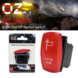OZ-USA Lighted Whip On/Off Red Rocker Switch 4-Pin for Trucks Can-Am Polaris UTV Boat