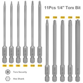 11-Piece Torx Screwdriver Set Magnetic 100 mm Long Bits Torx T6-T40 1/4 Inch Magnetic Hex Shank Electric Torx Bits (11 Pieces 100 mm)