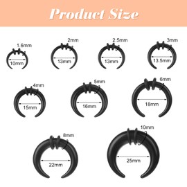 Lusofie 18PCS Acrylic Septum Stretching Kit Black Septum Pincher Tapers C Shape Septum Piercing Kit Stretching Expander Rings for Nose Ear Gauges Size 14G 12G 10G 8G 6G 4G 2G 0G 00G