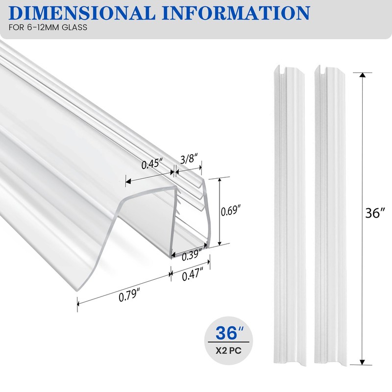 Bathroom Shower Glass Door Bottom Seal Strips, Length 36 Inch