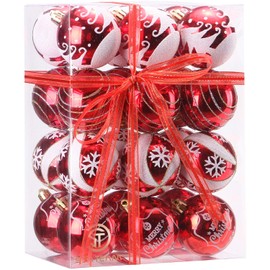 Sea Team Delicate Painting & Glittering Shatterproof Christmas Ball Ornaments Decorative Hanging Christmas Ornaments Baubles Set for Xmas Tree (60mm/2.36", Red)
