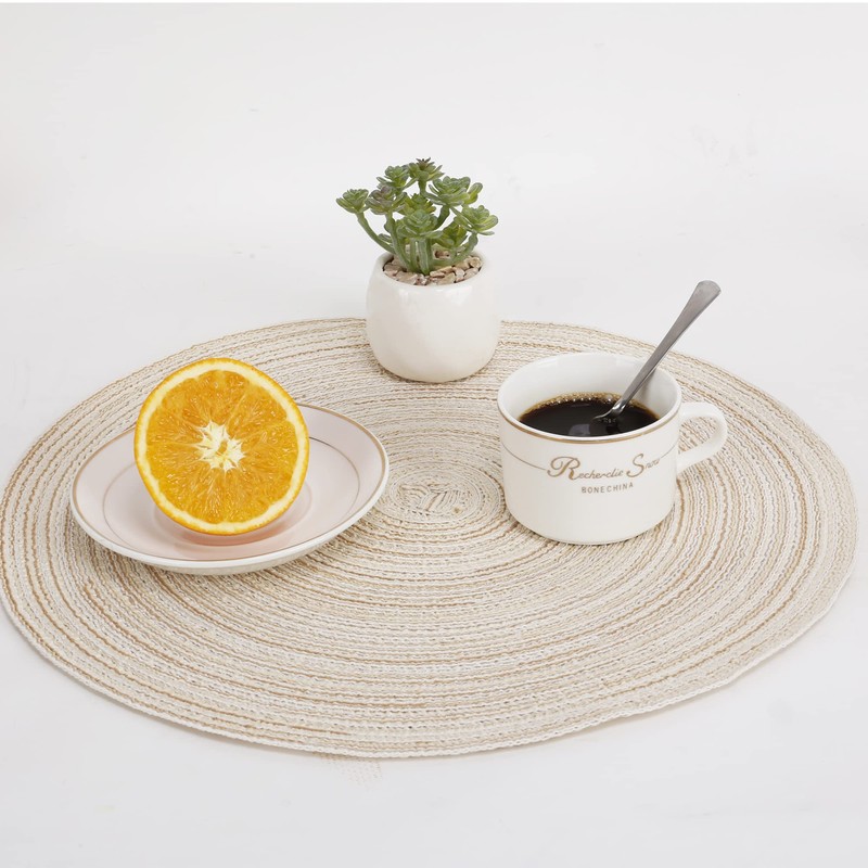 Round Braided Place Mat Set of 6 Cotton Placemats Washable