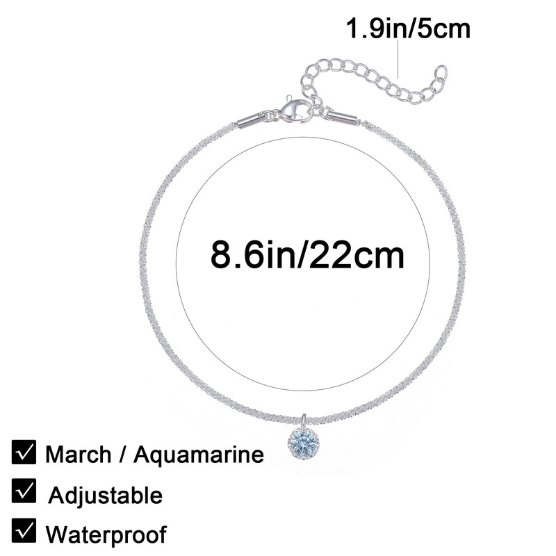 Wellike Silver Ankle Bracelets For Women Waterproof March Birthstone Anklets