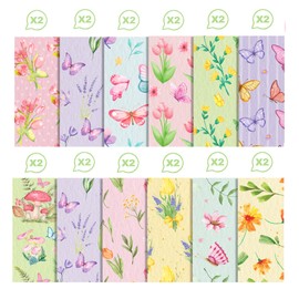 24 Sheets Tulip Scrapbook Paper 11.8'' x 11.8''Tulip Butterfly Flower Pattern Paper Pack Tulip Butterfly Double-Sided Scrapbook Paper for Card Making Decor Origami Scrapbooking DIY Decorative