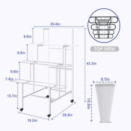 JIANFA 4 Tier Metal Plant Display Stand with 16PCS Plastic Buckets for Fresh Flowers Heavy Duty Garden Cart Moving Flower Bucket Stand with Wheels for Florist, Patio Garden (White)