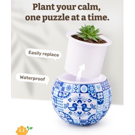 PieceRelax 3D Puzzle Planter 80 Pieces - Flower Pot - Danish Folklore Style, Home Decor Flower Pots for Indoor Cactus, Succulents Pots [K1117]