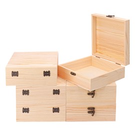 Kukmakri 6 Pack Pine Plain Wooden Box, Crafts & DIY, Hinged Lid (7.09" x 7.09" x 2.76")