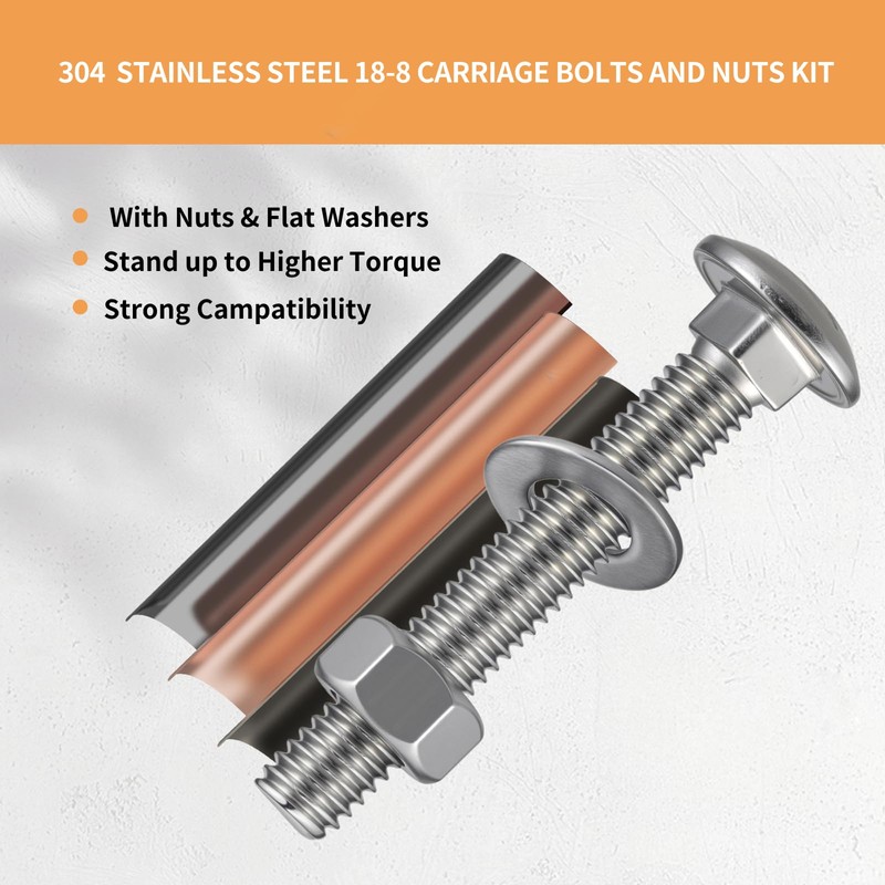 Krysay 5/16-18 x 2" Carriage Bolts 304 Stainless Steel 18-8,Round