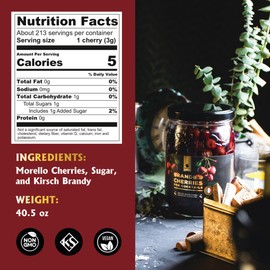 Gourmanity Brandied Cocktail Cherries, French Morello Cherries in Kirsch Brandy, for Cocktails and Desserts Kosher, Product of France 2.5lb (40.56oz)