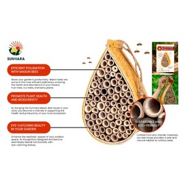 SunVara Mason Bee House for Pollinator Bees Gardering Gifts Bee Hotel