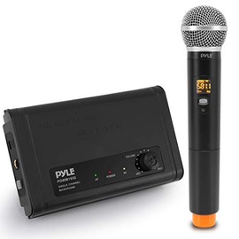 Compact UHF Wireless Microphone System - Pro Portable Single Channel Desktop Digital Mic Receiver Set w/ 1 Handheld Mic, Receiver Base, USB Cable, Battery, for Home, PA, Karaoke, DJ - Pyle PDWM1950