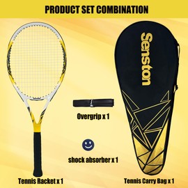 Senston 27-Inch Adult Tennis Rackets 1 Pack - One-Piece Lightweight Design with Vibration Dampener, Overgrip & Carry Bag