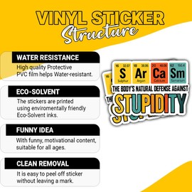 (3 Pcs) Sarcasm Periodic Table Sticker – Funny Science Joke Vinyl Decal The Body’s Natural Defense Against Stupidity for Laptop, Water Bottle, Hard Hat, Notebook – 3 Inch