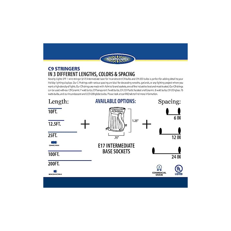 Novelty Lights 25 Foot String Light Set - Indoor/Outdoor Stringer