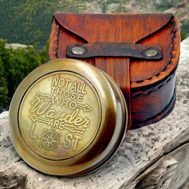 KHUMYAYAD Brass Navigation Compass Antique Marine Nautical Vintage Compass Fully Functional Compass with Leather Case