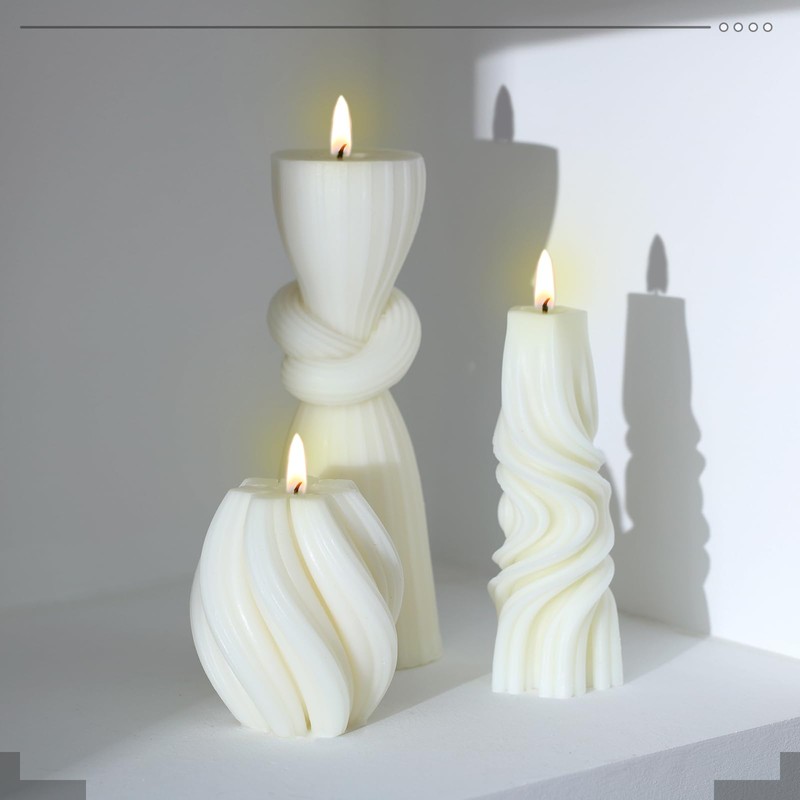 Threlaco 6 Pcs Ribbed Pillar Candles Modern Aesthetic Ribbed Decorative