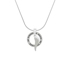 Delight Jewelry Silvertone Good Luck Italian Horn - Silvertone Be Strong Be Brave Be Fearless Message Ring Necklace, 18"